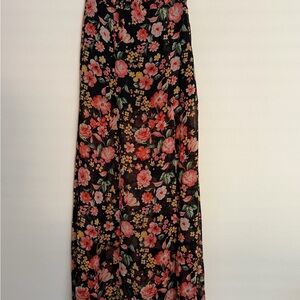 Forever 21 Black Maxi Skirt with Pink & Coral Floral Print
